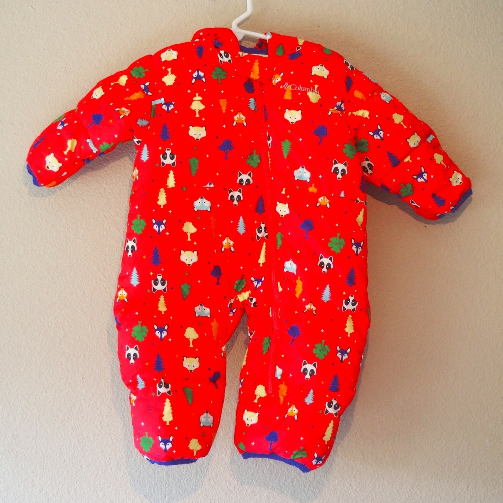 12 Months Columbia Snowsuit Woodland Theme